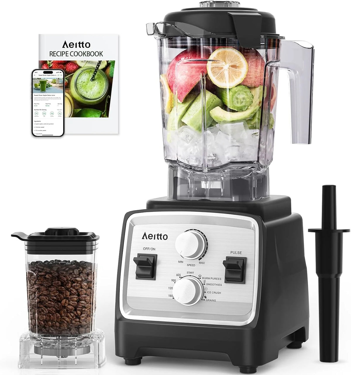 Aeitto Blenders for Kitchen with 1800W Motor, 68Oz. Large Capacity, 2-in-1 Blender Grinder Combo(Silver/68oz)