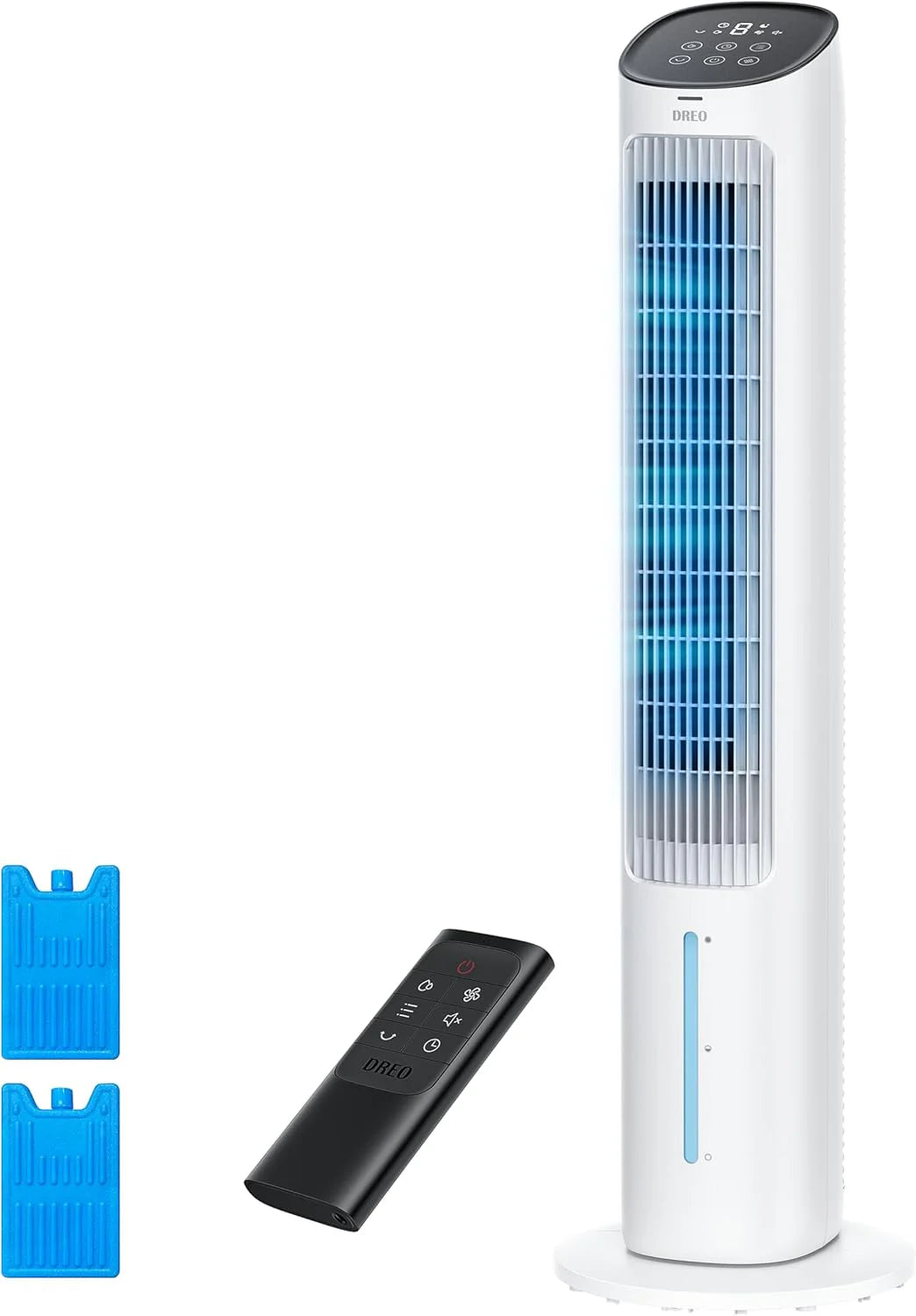 DREO Portable Air Conditioners Fan, 40�?Standing Fans that Blow Cold Air, Portable AC�?0° Oscillating Evaporative Air Cooler�Removable Water Tank, Ice Packs, Remote Control, 4 Speeds, 7H Timer, White(White)