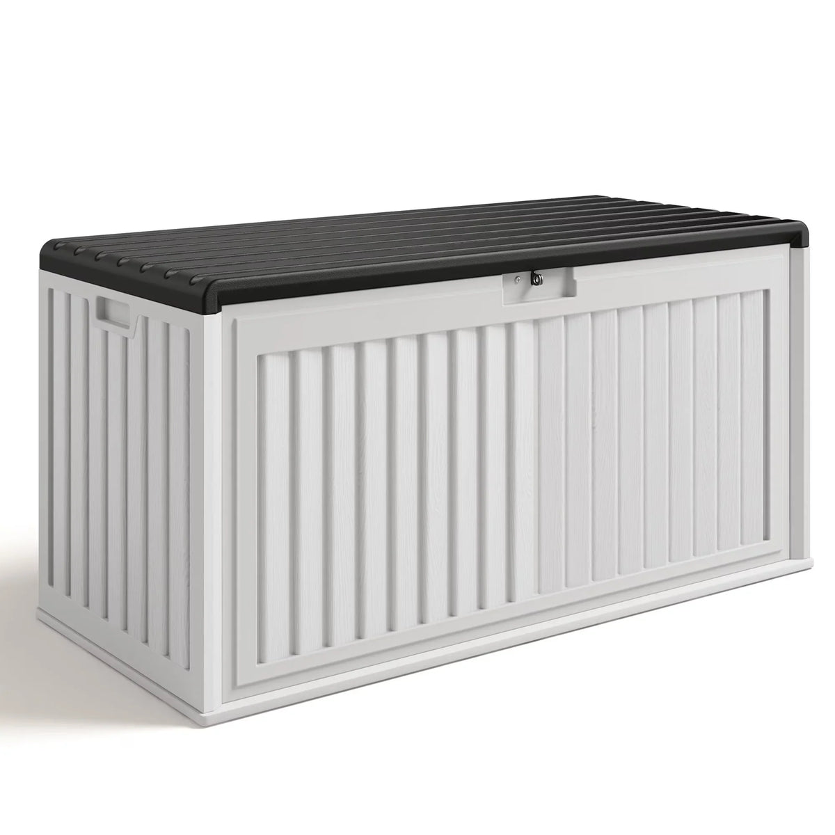 100 Gallon Resin Deck Box, Asofer Lockable Patio Outdoor Storage Box, Garden Tools Storage, Beige/Brown