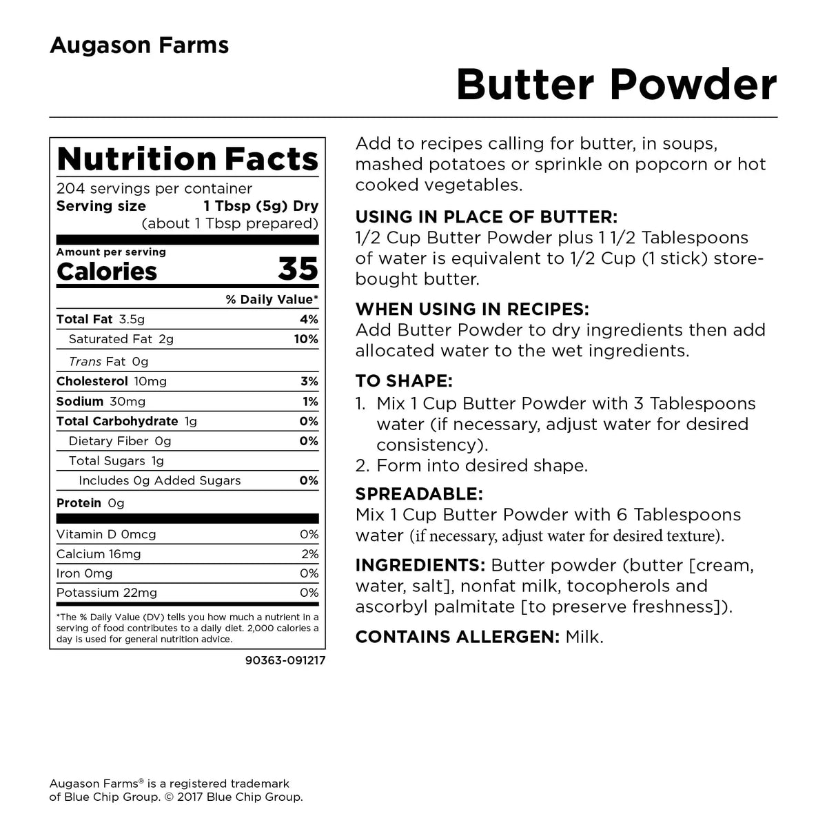 Augason Farms Butter Powder 2 lbs 4 oz No. 10 Can