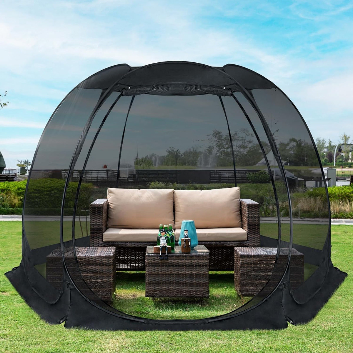 Alvantor Pop Up Screen House Gazebo with Mosquito Netting, Instant UV Resistant Sun Shelter(Black/10'x10')