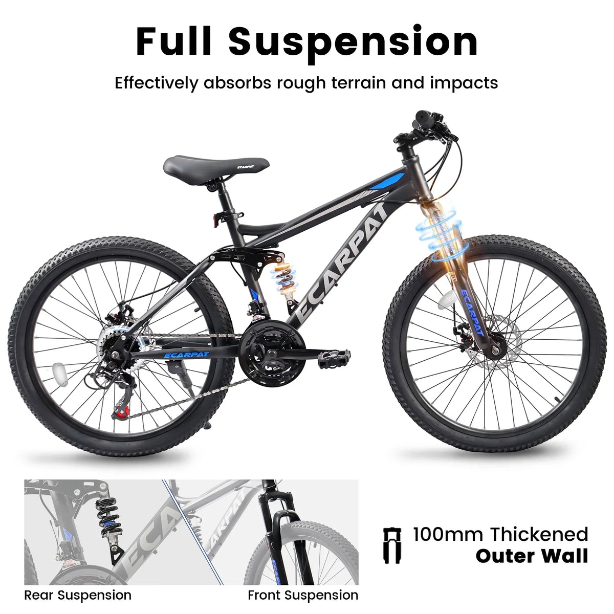 27.5 inch Full Suspension Mountain Bike, Front and Rear Dual Shock Absorbers, Mechanical Disc Brakes, 21-Speed, Suitable for Men and Women, Ideal for Travel and Fitness Enthusiasts