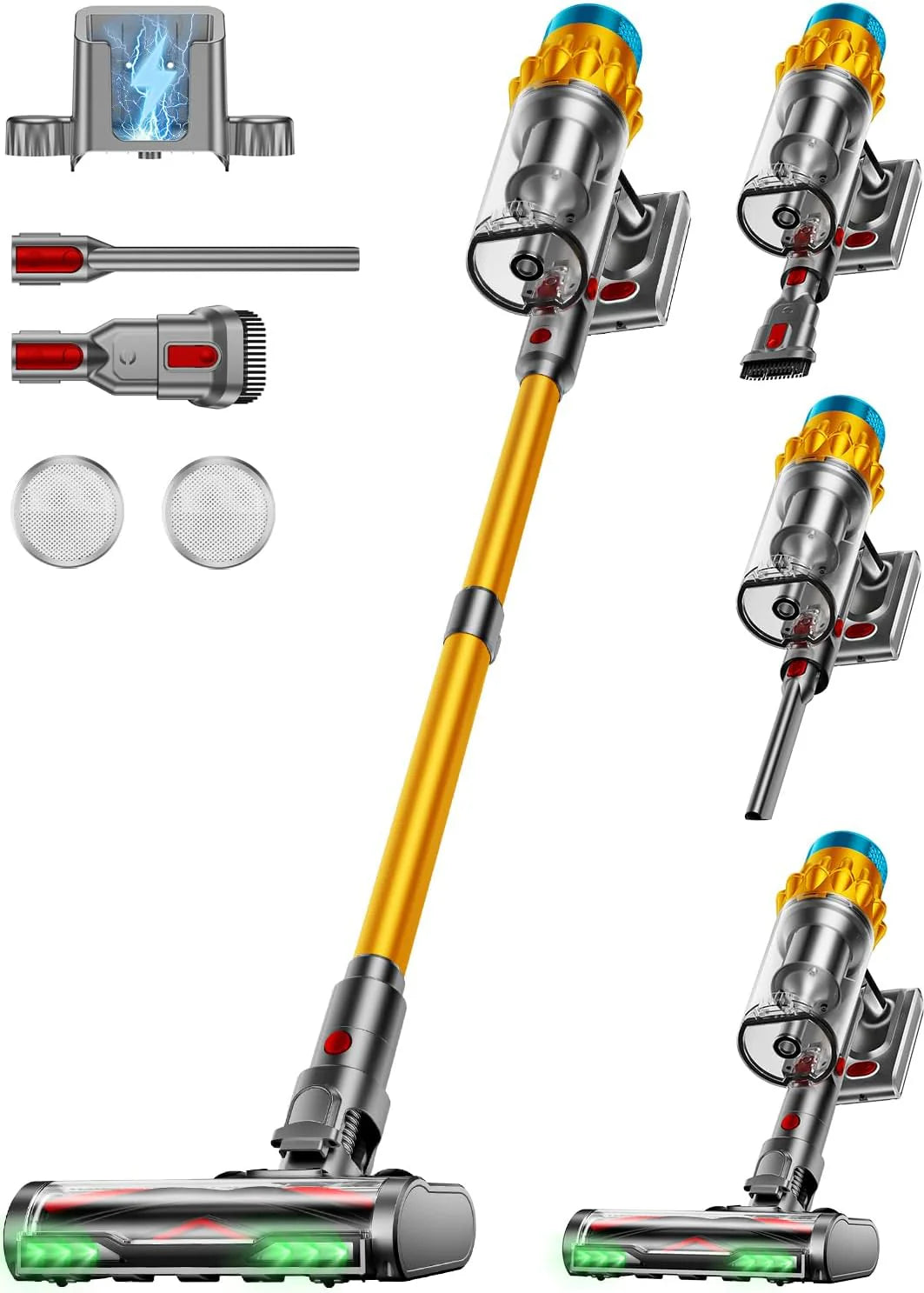 Cordless Vacuum Cleaner, 650W/55KPA/70 Mins Vacuum Cleaners for Home with Self-Standing, Anti-Tangle Brush, Smart Display and 1.8L Cup Cordless Stick Vacuum Cleaner for Pet Hair/Carpets(Gold)