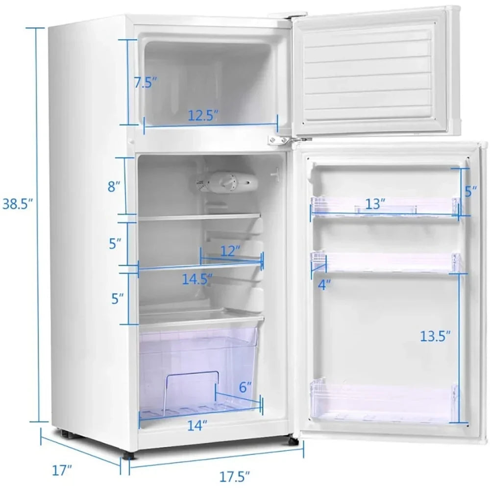 Canddidliike 2 Doors Cold-rolled Sheet Compact Refrigerator-White, Fridge with Freezer, Fridge, Adjustable Thermostat