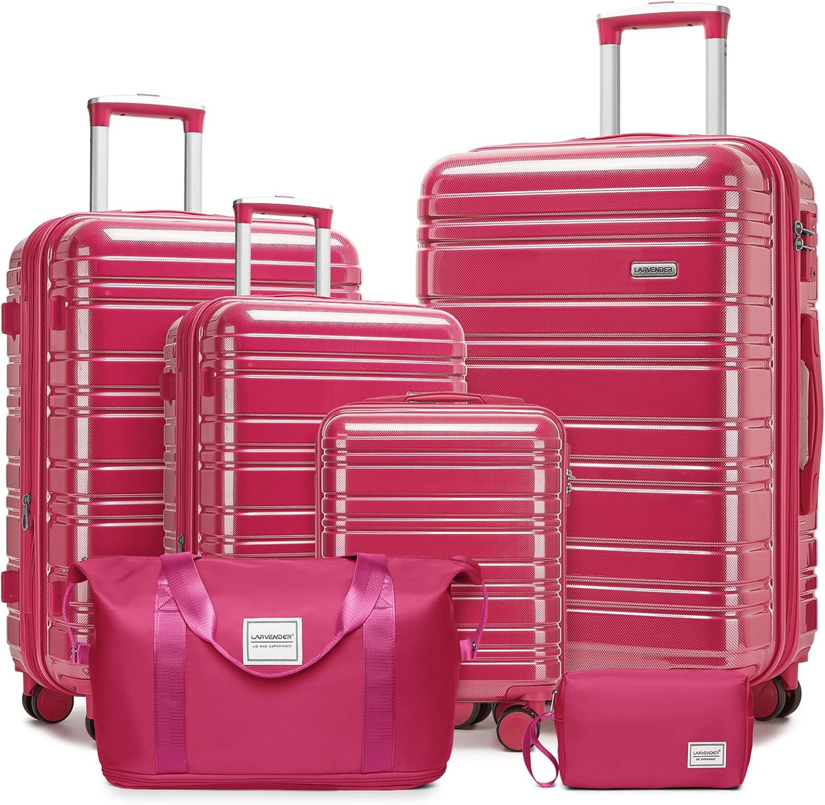6-piece luggage set, expandable hardshell suitcase set with spinner wheels, lightweight rolling luggage set(6 Piece Set (18/20/24/28/DB/TB)/Glossy Very Berry-6PC)