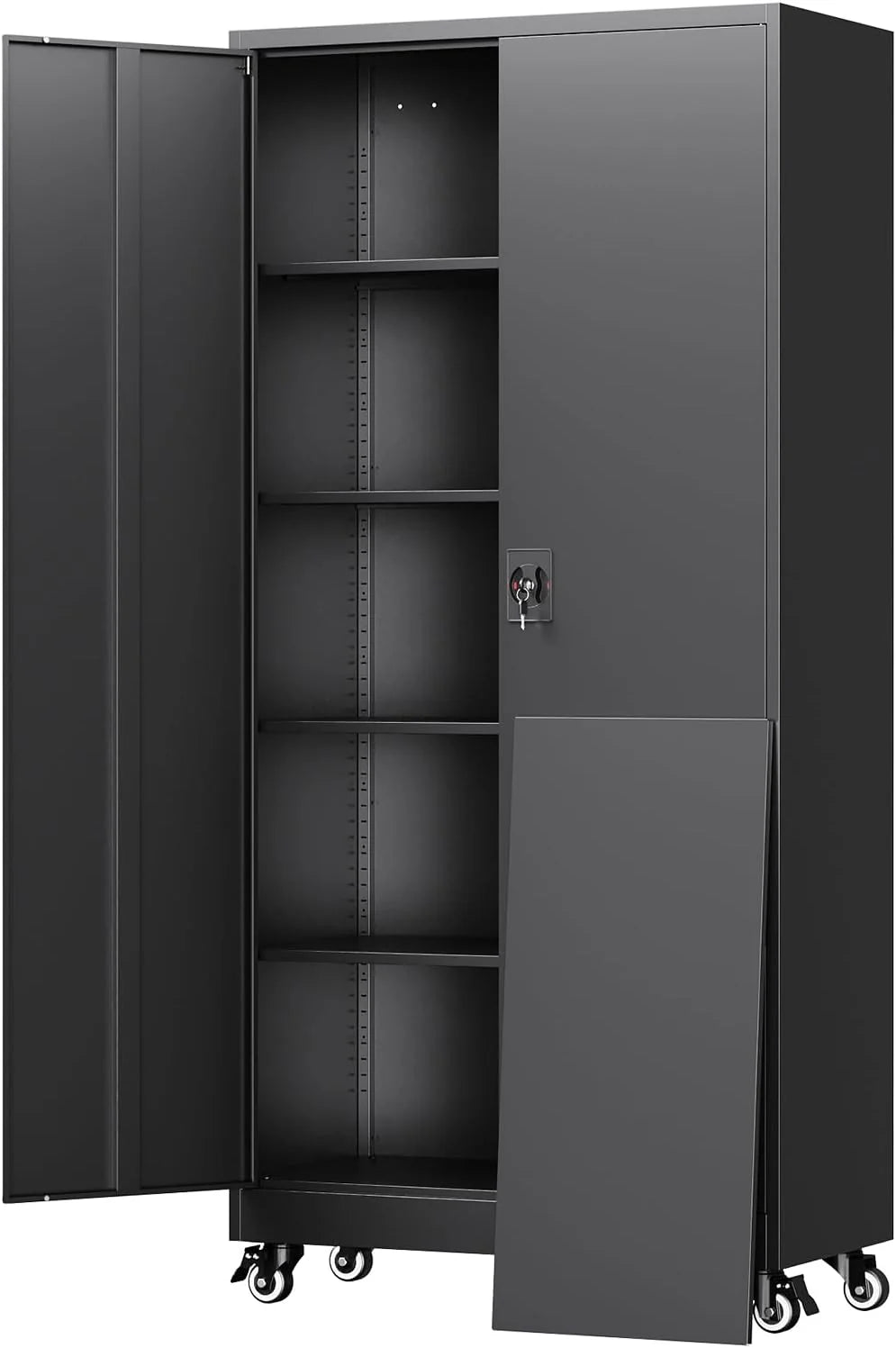 Yizosh Metal Garage Storage Cabinet with 2 Doors and 5 Adjustable Shelves(71"H x 32"W x 16"D-B/Black)
