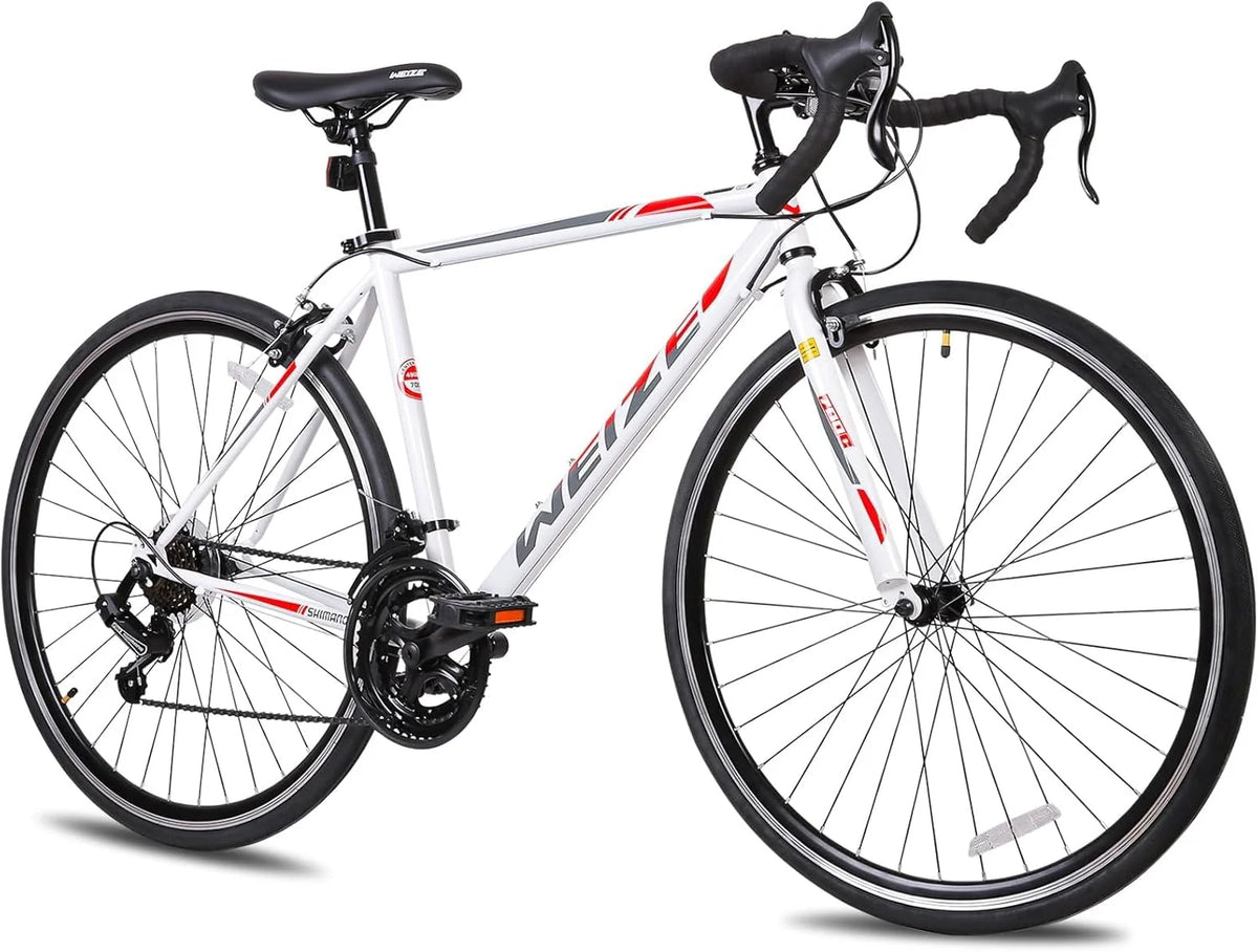WEIZE Road Bike, 700C Wheel City Commuter Bicycle, Shimano 14 Speed Drop Bar, Racing Adult Bike with Caliper Brakes, High-Carbon Steel Hybrid Bikes(White)
