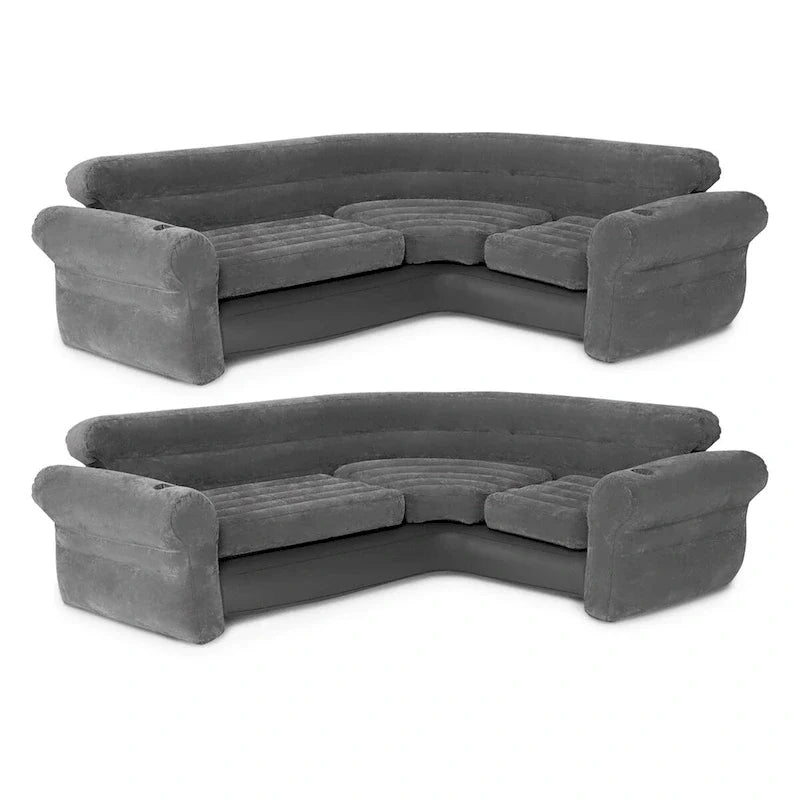 Intex Corner Sofa L-Shaped Inflatable Lounge Couch w/ Cupholders, Gray (2 Pack) - 26(Grey/SYMMETRICAL)