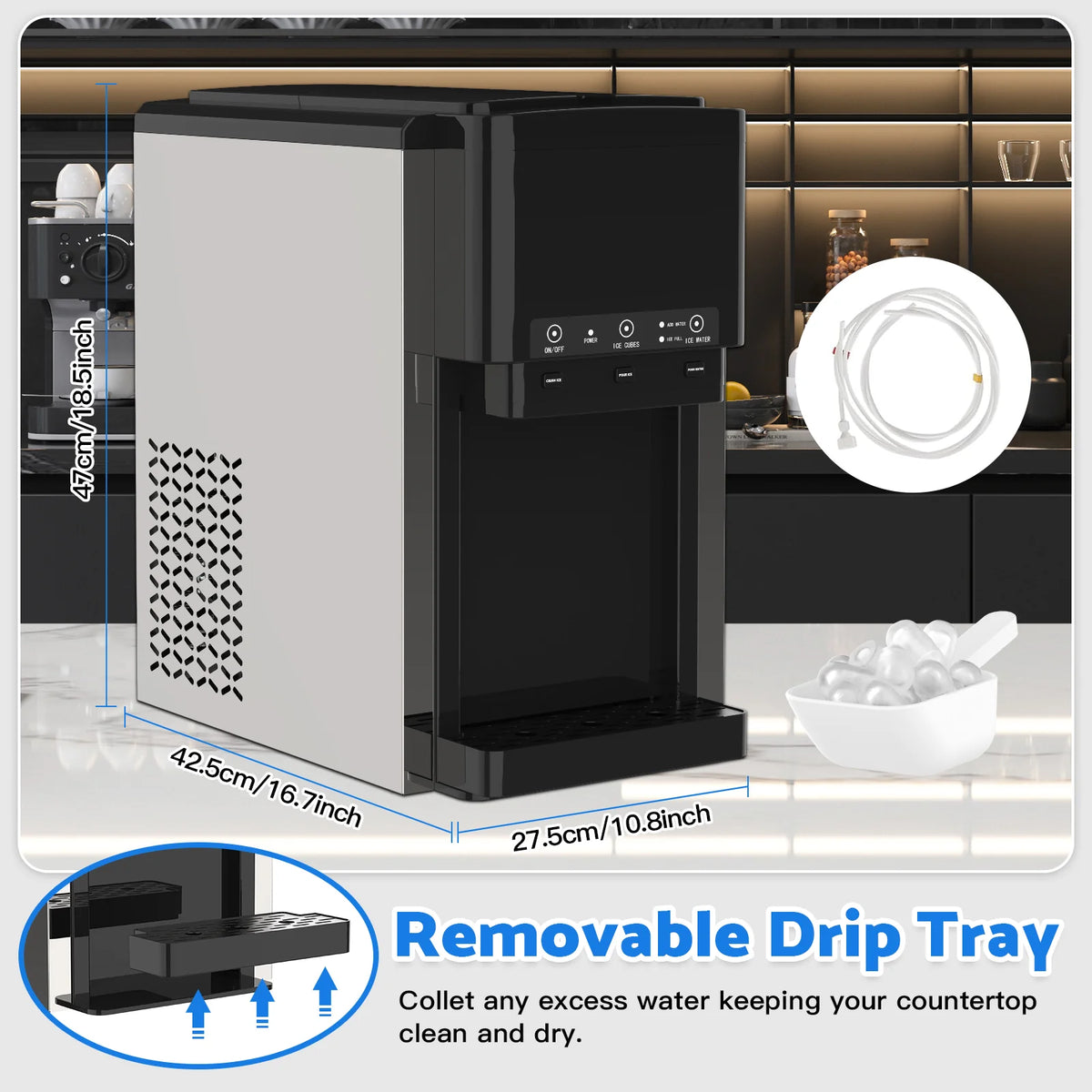 3-in-1 Ice Maker with Cold Water Dispenser(Black)